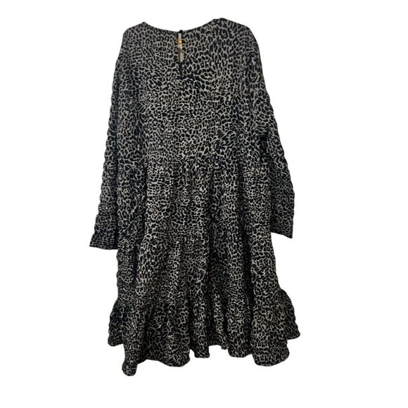 Zara Black & White Leopard Print Long-Sleeve Tiered Midi Dress size small - Picture 4 of 7